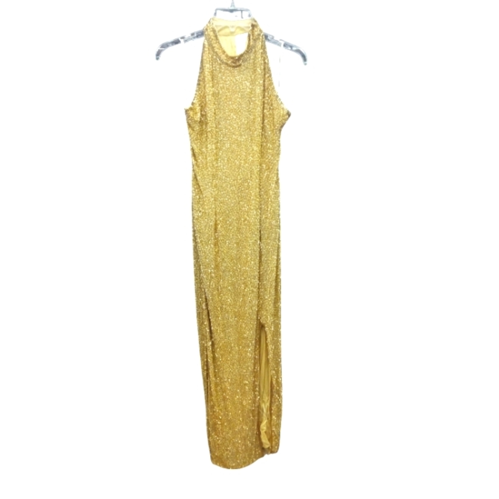 Sylviaann 100% silk hand beaded gold dress